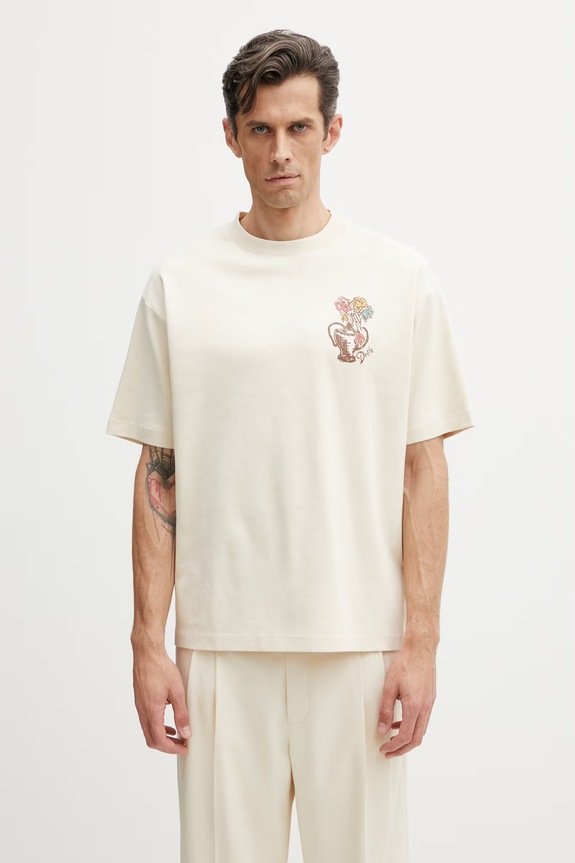 Drôle de Monsieur Vase Havana tricou bărbătesc din bumbac bej K.TS308.CO002.SD