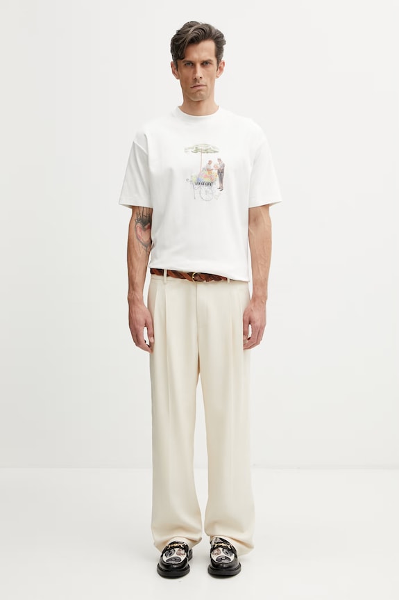 Drôle de Monsieur t-shirt ανδρικό βαμβακερό Fleuriste K.TS310.CO002.OW λευκό