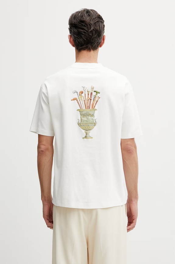 Ρούχα Drôle de Monsieur T-shirt ανδρικό βαμβακερό Cannes K.TS313.CO002.OW μπεζ