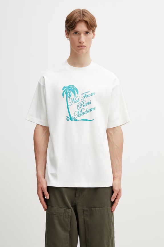Drôle de Monsieur Slogan Palmiers t-shirt in cotone da uomo bianco K.TS297.CO002.OW
