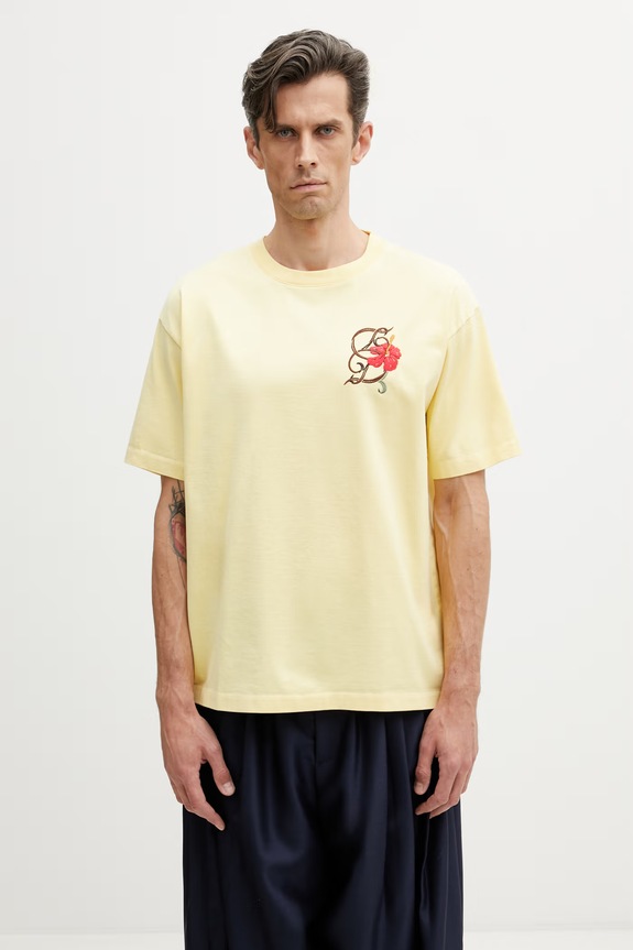 Drôle de Monsieur D Hibiscus Broddée t-shirt in cotone da uomo giallo K.TS316.CO248.LYL