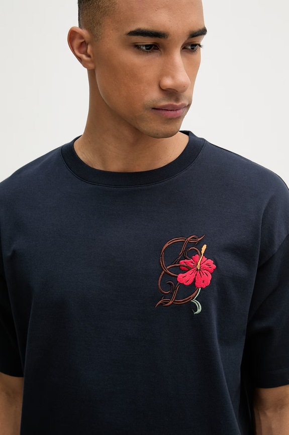 Drôle de Monsieur majica za muškarce od pamuka D Hibiscus Broddée mornarsko plava K.TS316.CO248.NY