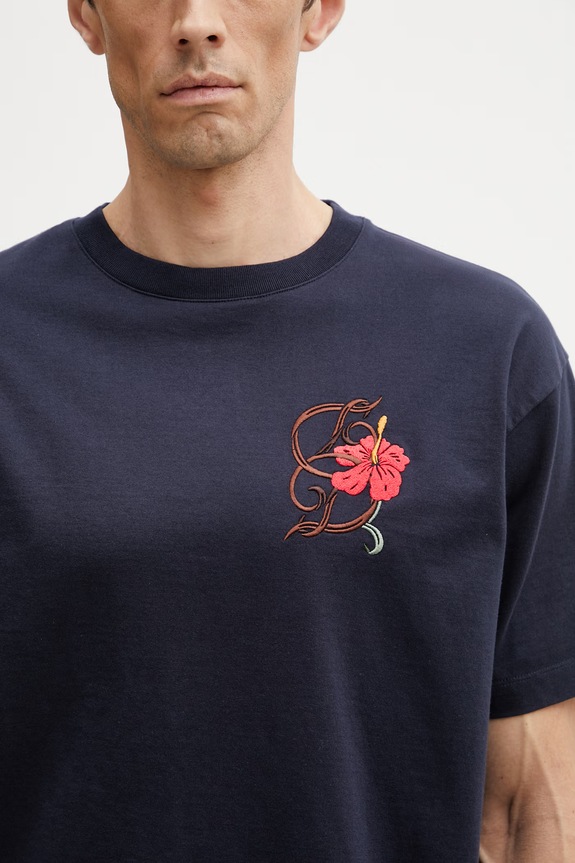 Drôle de Monsieur D Hibiscus Broddée t-shirt cotton Men's navy K.TS316.CO248.NY
