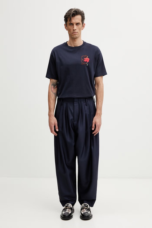 Drôle de Monsieur D Hibiscus Broddée t-shirt cotton Men's K.TS316.CO248.NY navy