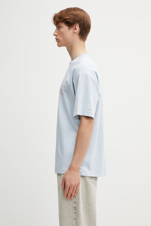 Drôle de Monsieur kratka majica moška bombažna Le T-Shirt Slogan Calligraphy K.TS209.CO002.LBE modra SS26