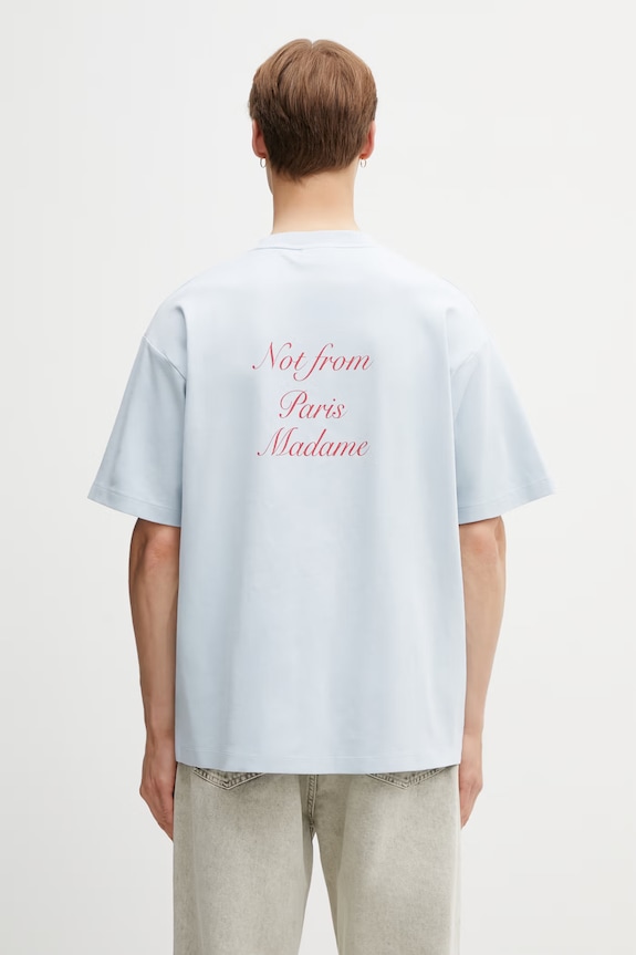 Ρούχα Drôle de Monsieur t-shirt ανδρικό βαμβακερό Le T-Shirt Slogan Calligraphy K.TS209.CO002.LBE μπλε