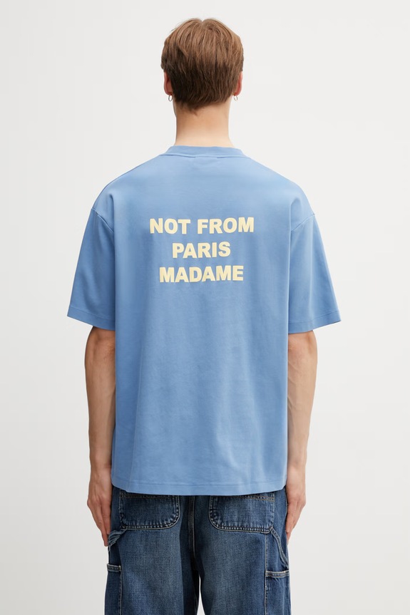 Drôle de Monsieur Le T-shirt Slogan t-shirt in cotone da uomo blu K.TS203.CO002.ATBL