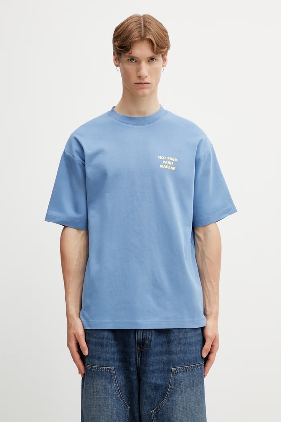 Abbigliamento Drôle de Monsieur Le T-shirt Slogan t-shirt in cotone da uomo K.TS203.CO002.ATBL blu