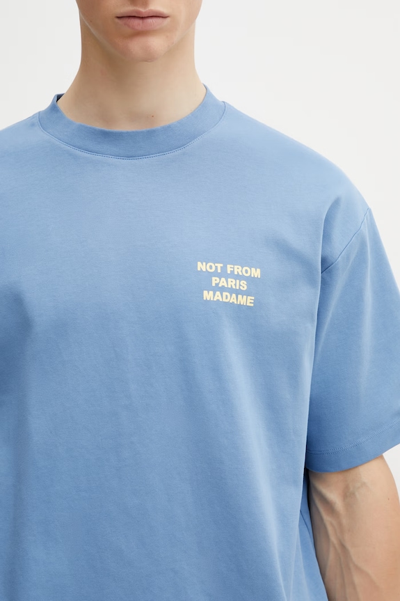 Drôle de Monsieur kratka moška bombažna majica Le T-shirt Slogan modra K.TS203.CO002.ATBL