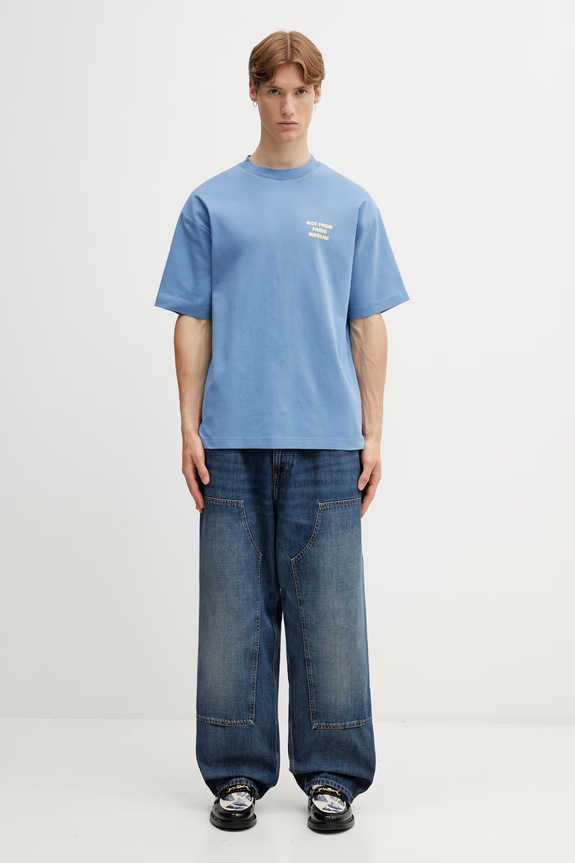 Drôle de Monsieur Le T-shirt Slogan t-shirt in cotone da uomo K.TS203.CO002.ATBL blu