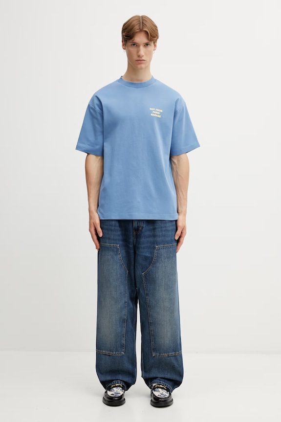Drôle de Monsieur Le T-shirt Slogan t-shirt in cotone da uomo K.TS203.CO002.ATBL blu