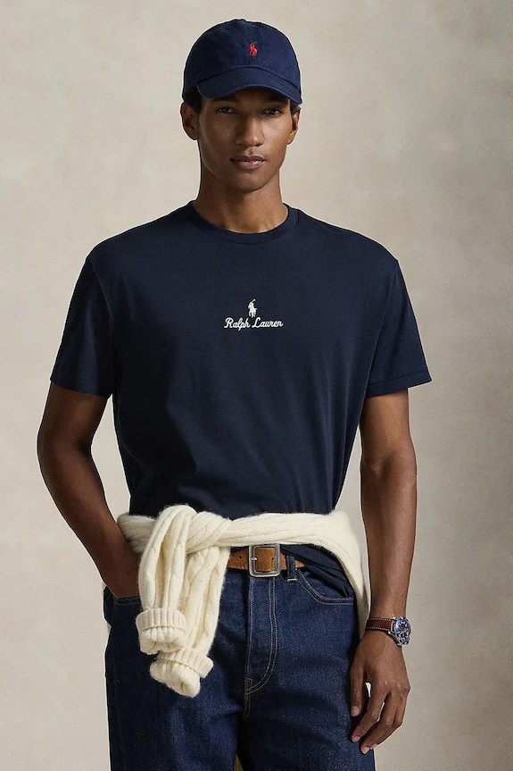 Βαμβακερό μπλουζάκι Polo Ralph Lauren απλικέ σκούρο μπλε 710981370