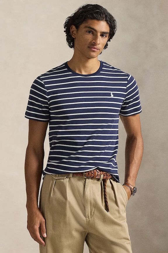 Bavlněné tričko Polo Ralph Lauren kulatý námořnická modř 710P07313