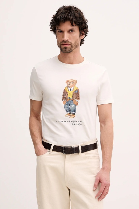 Бавовняна футболка Polo Ralph Lauren надрук бежевий 710P07346