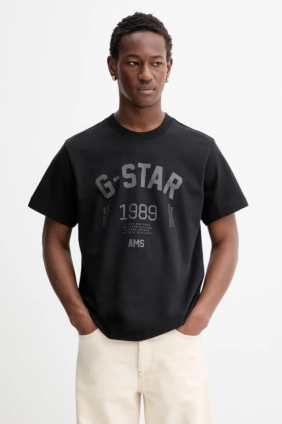 G-Star tricou din bumbac 89 back gr loose print negru D26857.C784