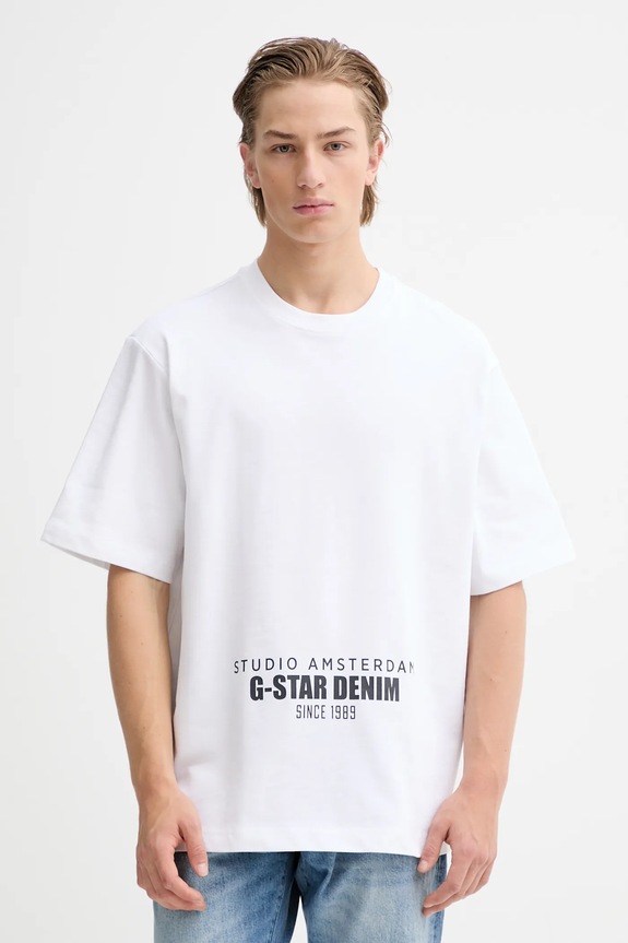 Bavlnené tričko G-Star Studio ams boxy relaxed biela D27985.D709