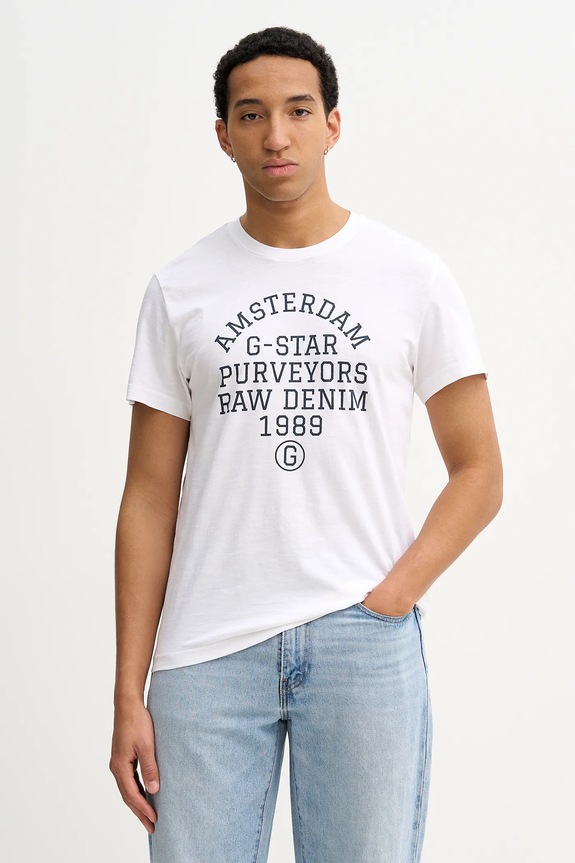 Bavlnené tričko G-Star Purveyors gr potlač biela D26856.C372