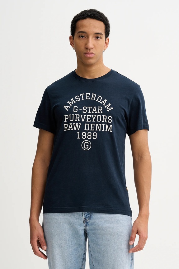 G-Star t-shirt bawełniany Purveyors gr nadruk granatowy D26856.C372