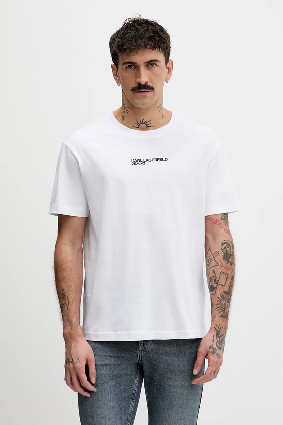 Ρούχα Βαμβακερό μπλουζάκι Karl Lagerfeld Jeans B1M17067 λευκό