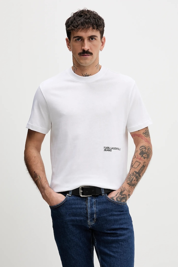 Ρούχα Βαμβακερό μπλουζάκι Karl Lagerfeld Jeans B1M17069 λευκό