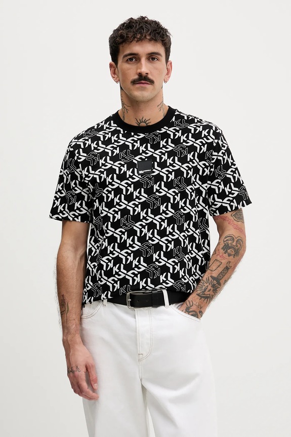 Βαμβακερό μπλουζάκι Karl Lagerfeld Jeans βαμβάκι μαύρο B1M17070