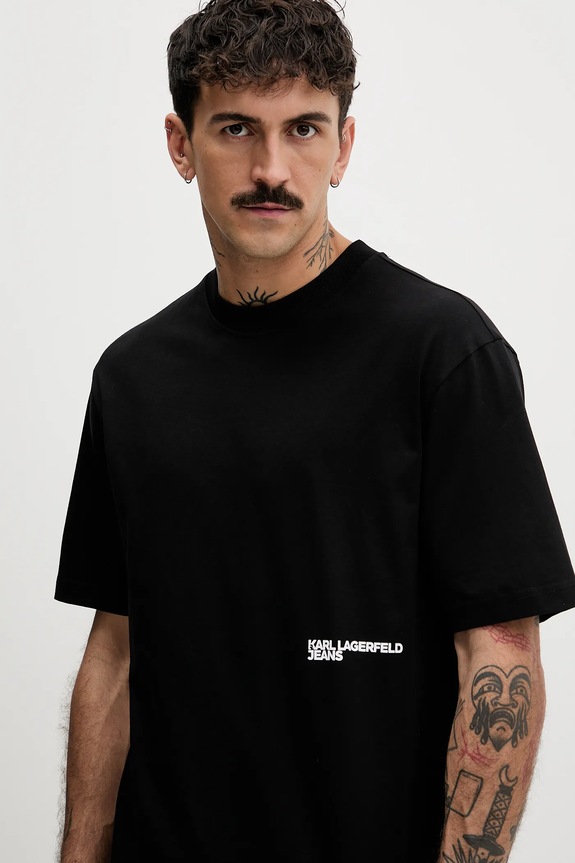 Βαμβακερό μπλουζάκι Karl Lagerfeld Jeans μαύρο B1M17073