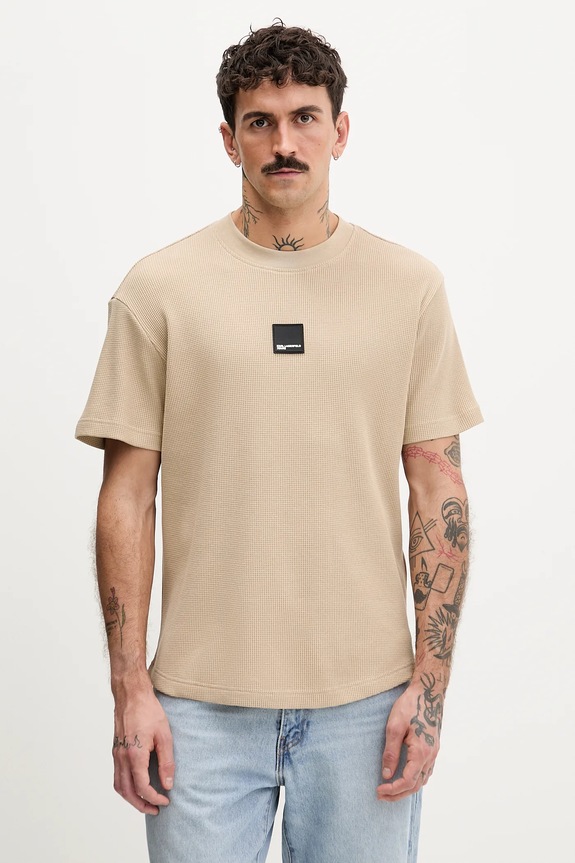 Bavlněné tričko Karl Lagerfeld Jeans nášivka béžová B1M17082