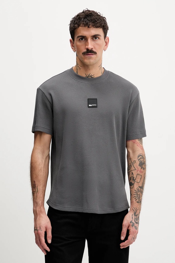 Bavlněné tričko Karl Lagerfeld Jeans nášivka šedá B1M17082