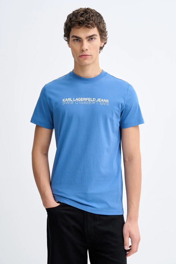 Bombažna kratka majica Karl Lagerfeld Jeans Potisk modra B1M17063