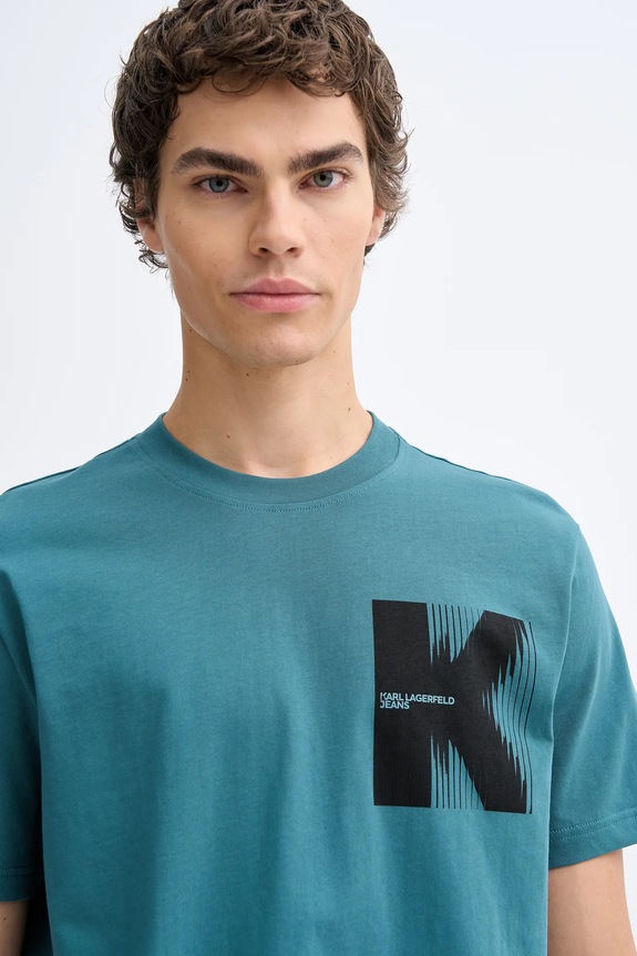 Karl Lagerfeld Jeans tricou din bumbac turcoaz B1M17066