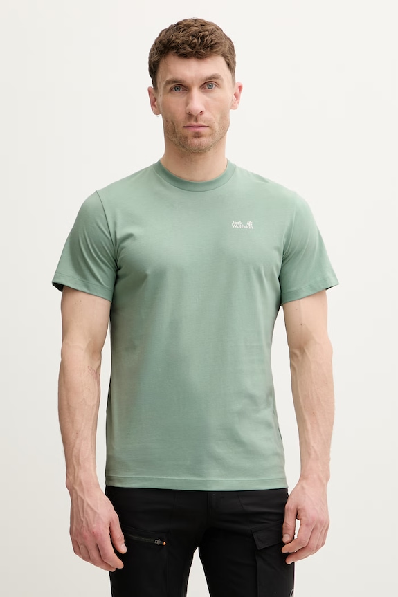Jack Wolfskin t-shirt Ανδρικό βαμβακερό Essential πράσινο A65917