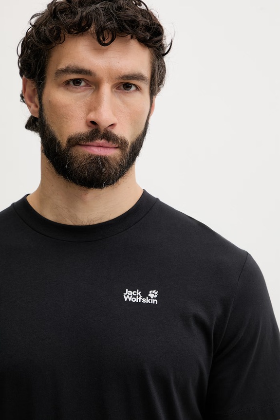 Jack Wolfskin t-shirt Ανδρικό βαμβακερό Essential μαύρο A65917