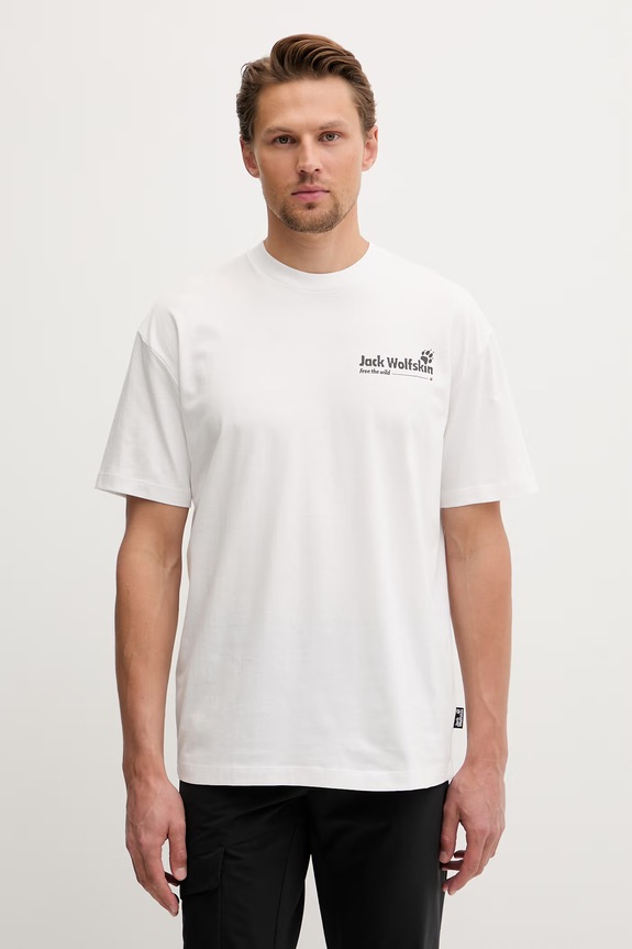 Ρούχα Jack Wolfskin t-shirt Ανδρικό βαμβακερό Confident A65919 λευκό
