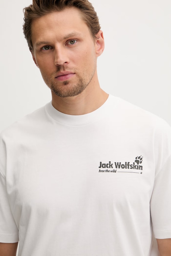 Jack Wolfskin t-shirt Ανδρικό βαμβακερό Confident λευκό A65919