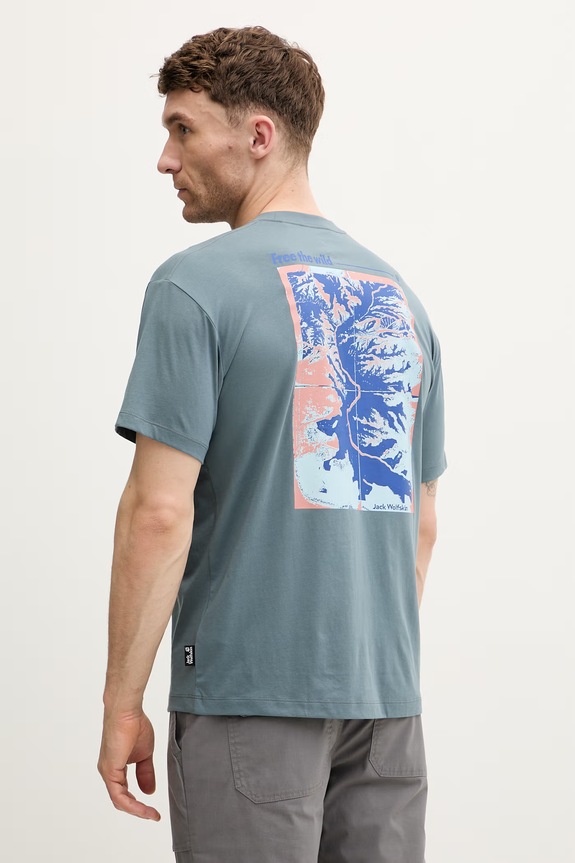 Jack Wolfskin t-shirt męski bawełniany Confident turkusowy A65919