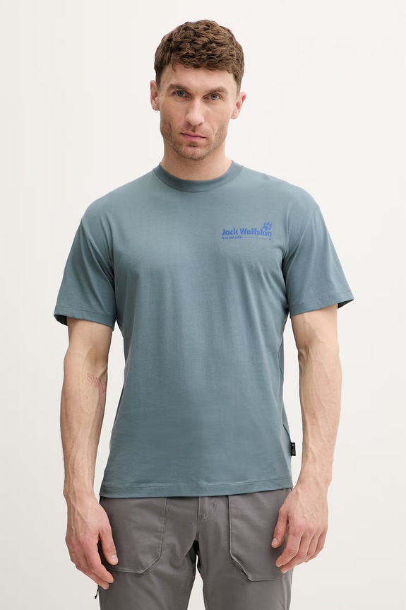 Odzież Jack Wolfskin t-shirt męski bawełniany Confident A65919 turkusowy
