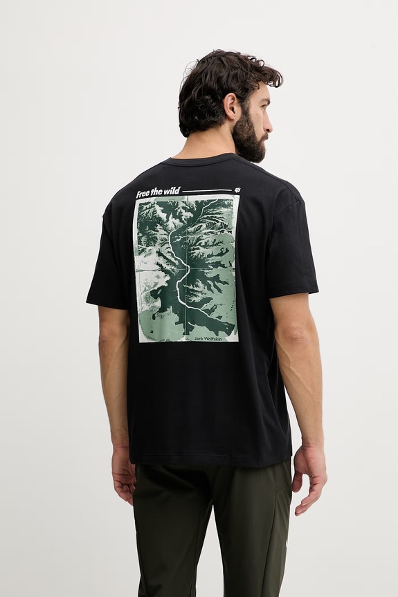 Jack Wolfskin t-shirt Ανδρικό βαμβακερό Confident μαύρο A65919