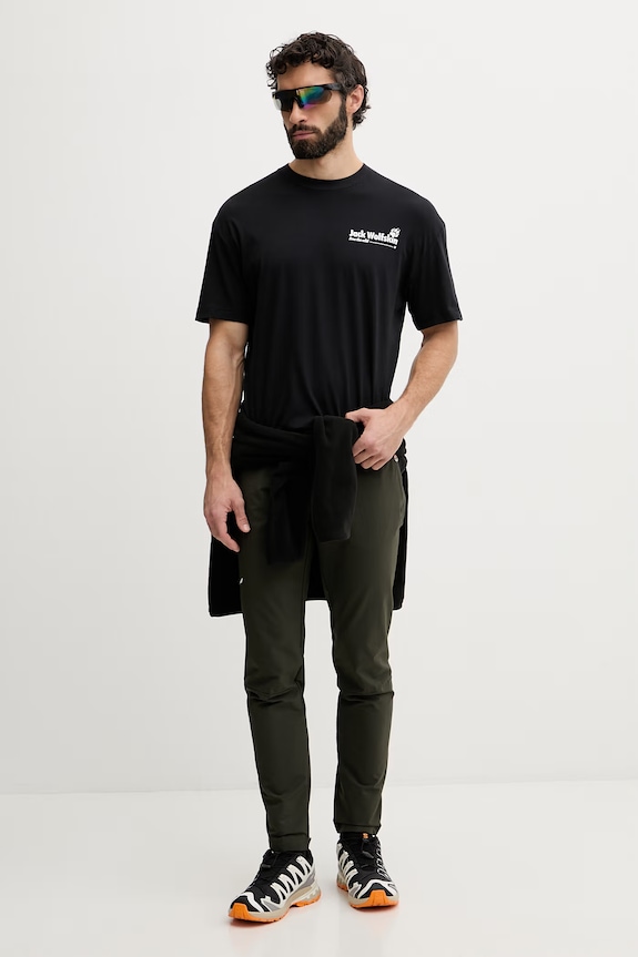 Jack Wolfskin t-shirt Ανδρικό βαμβακερό Confident A65919 μαύρο SS26