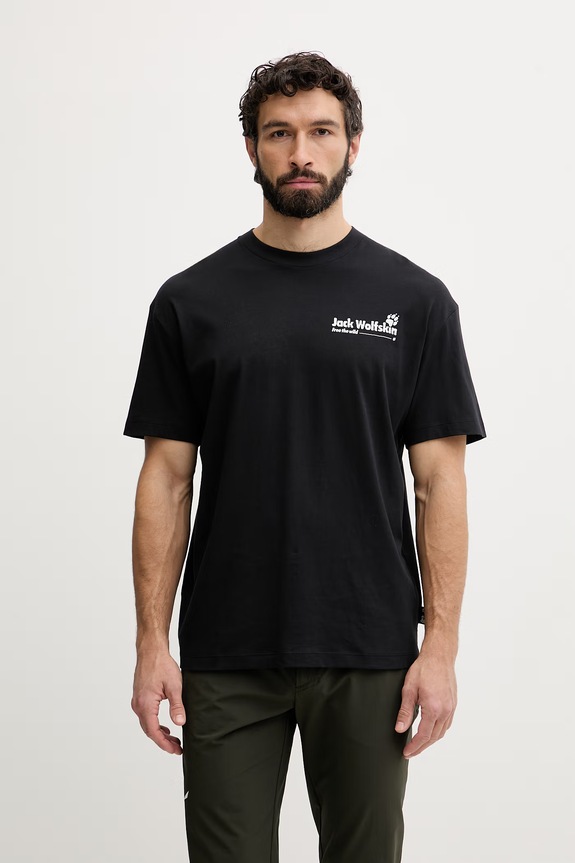 Ρούχα Jack Wolfskin t-shirt Ανδρικό βαμβακερό Confident A65919 μαύρο