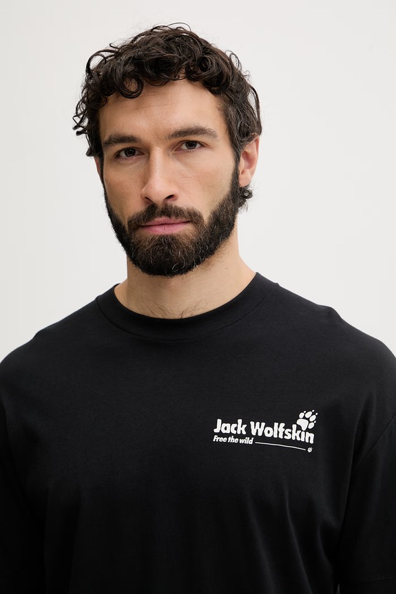 Jack Wolfskin t-shirt Ανδρικό βαμβακερό Confident μαύρο A65919