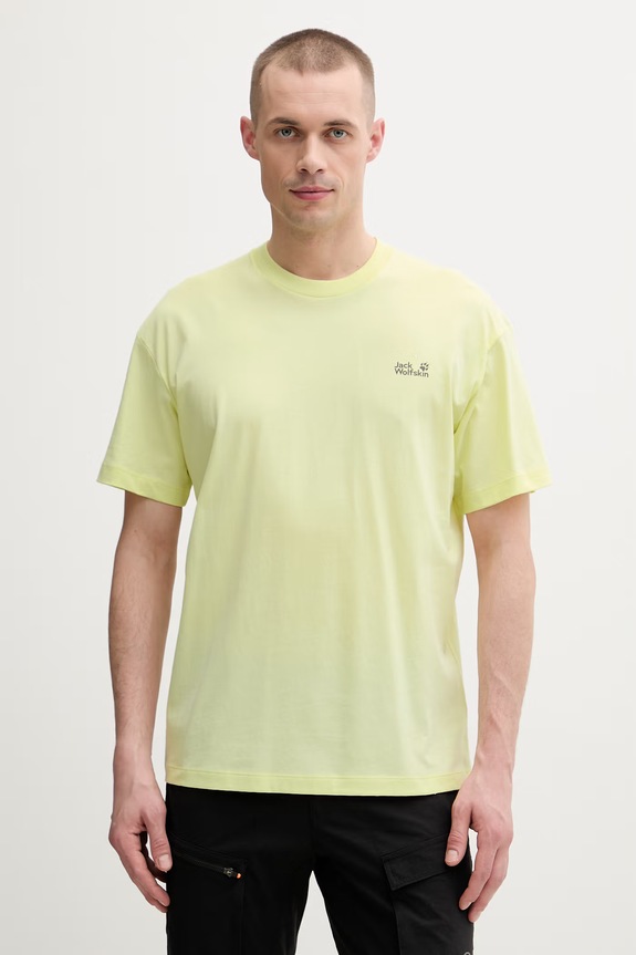 Ρούχα Jack Wolfskin t-shirt γυμναστικής ανδρικό βαμβακερό Celebrate The Paw A65912 κίτρινο