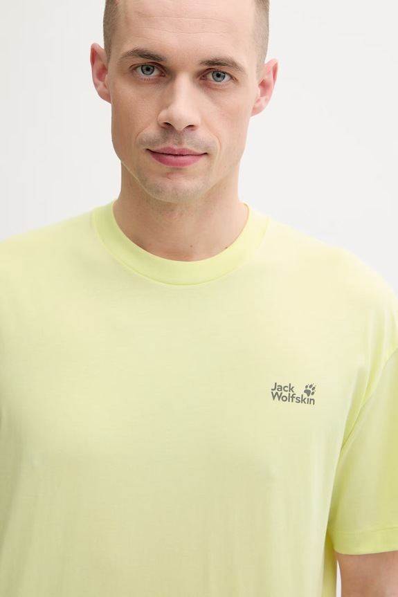 Jack Wolfskin t-shirt γυμναστικής ανδρικό βαμβακερό Celebrate The Paw κίτρινο A65912