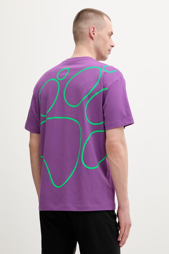 Jack Wolfskin t-shirt γυμναστικής ανδρικό βαμβακερό Celebrate The Paw μωβ A65912
