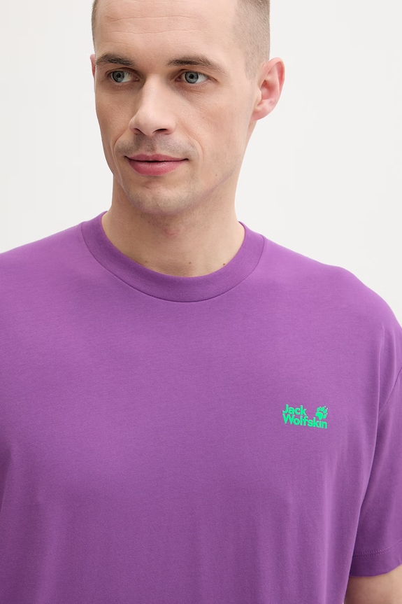 Jack Wolfskin t-shirt γυμναστικής ανδρικό βαμβακερό Celebrate The Paw μωβ A65912