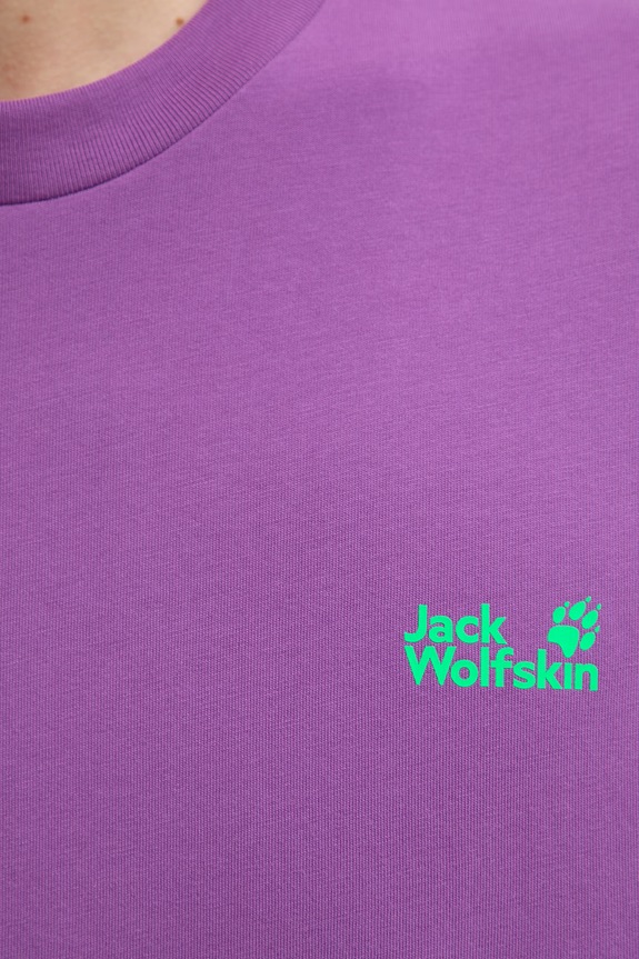 Jack Wolfskin t-shirt γυμναστικής ανδρικό βαμβακερό Celebrate The Paw A65912 μωβ