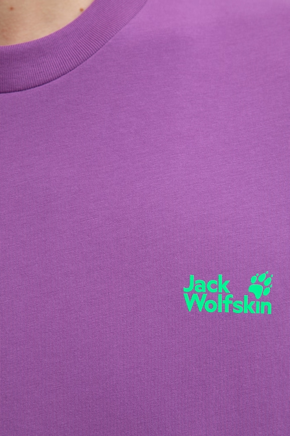 Jack Wolfskin t-shirt γυμναστικής ανδρικό βαμβακερό Celebrate The Paw A65912 μωβ