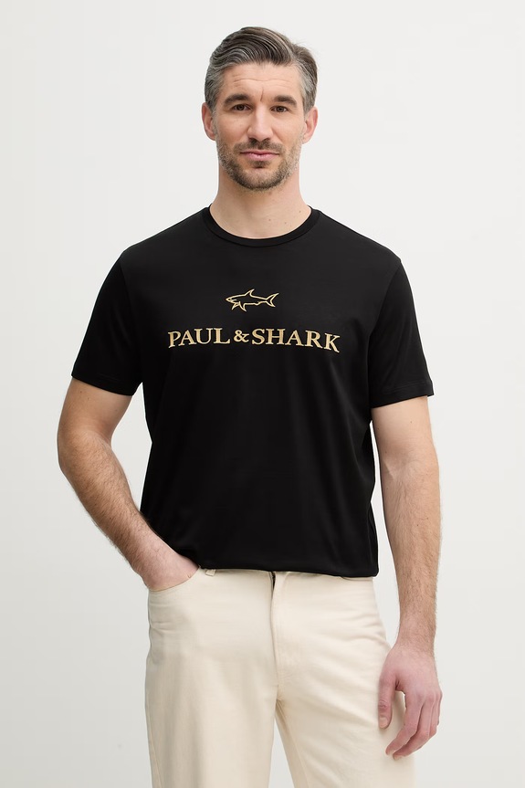 Βαμβακερό μπλουζάκι Paul&Shark κανονικό μαύρο 26411017