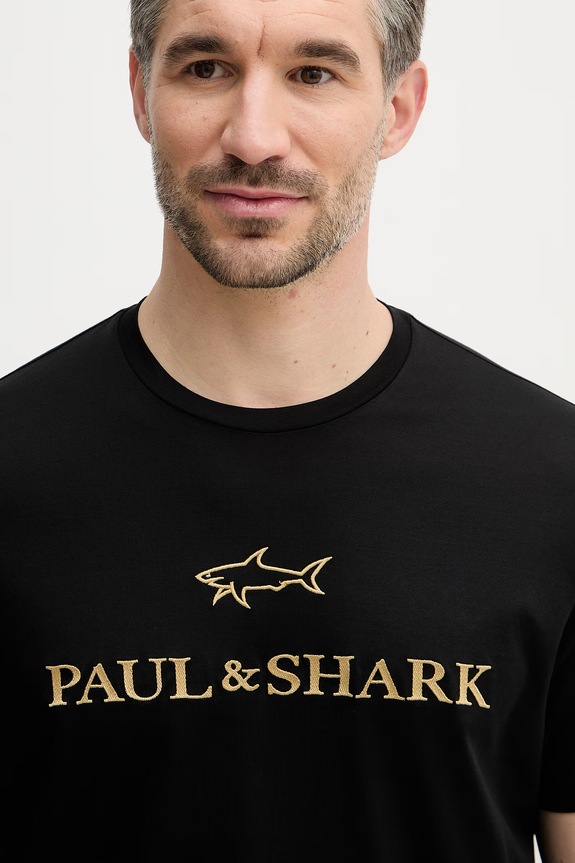 Βαμβακερό μπλουζάκι Paul&Shark μαύρο 26411017