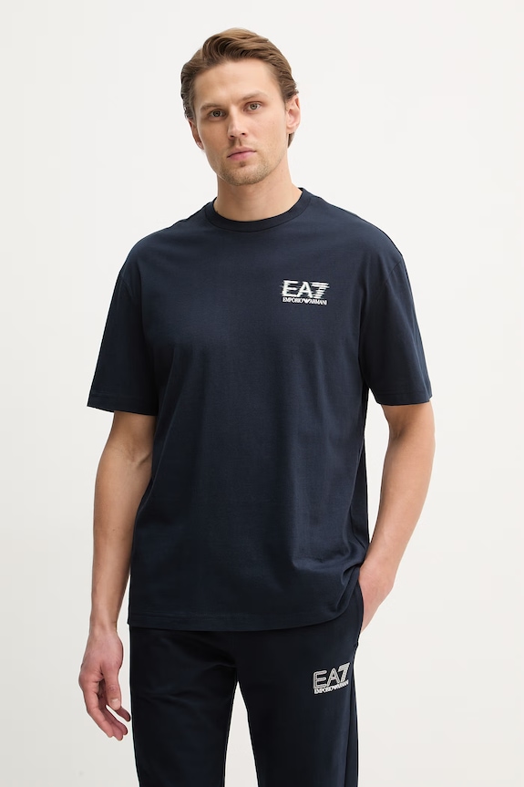 Памучна тениска EA7 Emporio Armani свободна тъмносин AF17789.7M001327