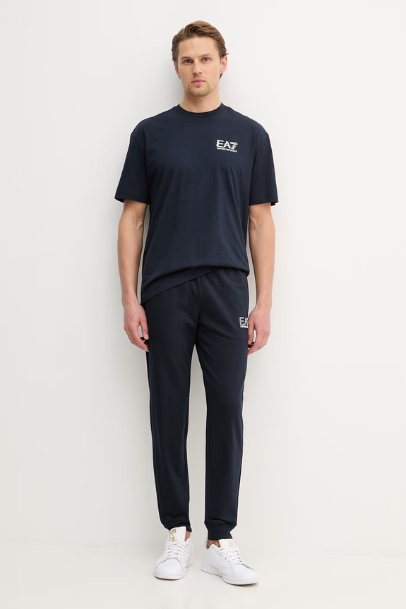 Памучна тениска EA7 Emporio Armani AF17789.7M001327 тъмносин SS26